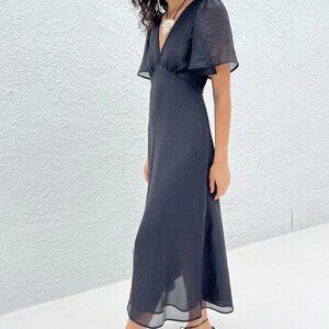 🦋 Lisa Says Gah ! Grace Chiffon Maxi midi Dress flutter sleeves in Black MED